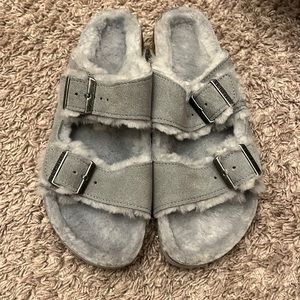 Birkenstock Arizona Grey Fur Comfort Sandals